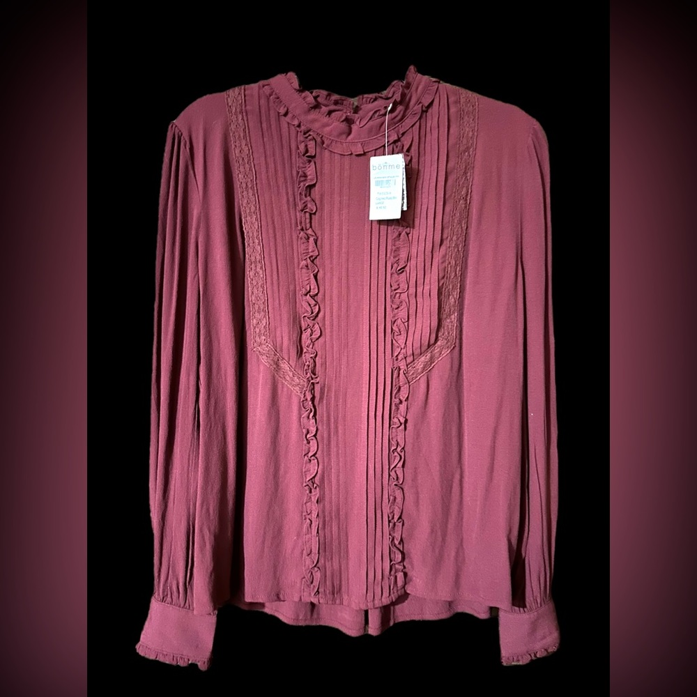Bohme’ L/S Mock Neck Detailed Long Sleeve Blouse Cognac/Rust Size Large
